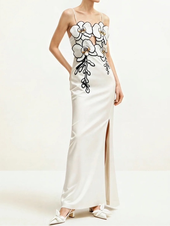 JW PEI Dresses & Skirts - JW PEI Orchid Embroidered Dress - White/Black